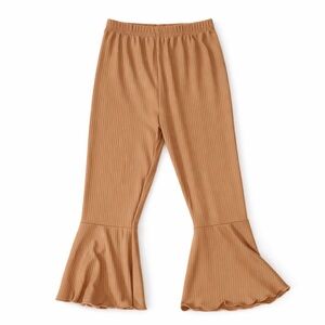 Girls Ribbed Bell Bottom Pants | Brown | Size 130 (7/8)